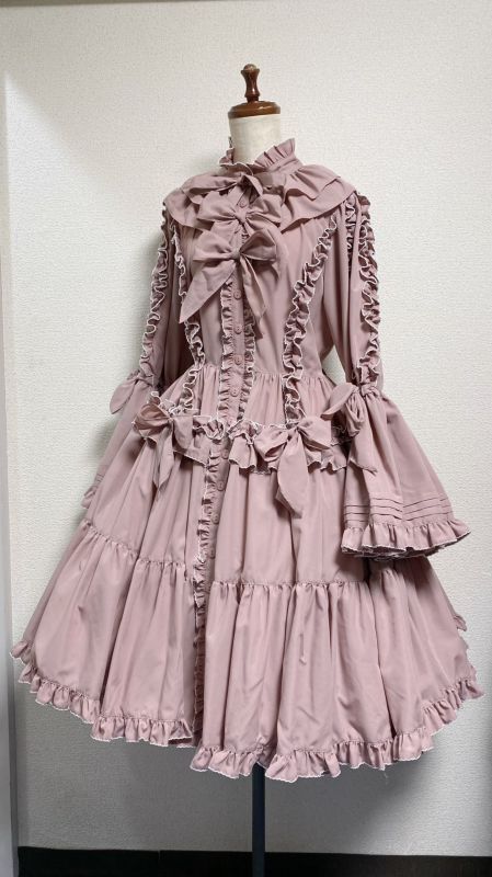 フィジカルドロップ スタンドカラープリンセスドレス【ピンク×白ピコフリル】 スタンドカラープリンセスドレス【ピンク×白ピコフリル
