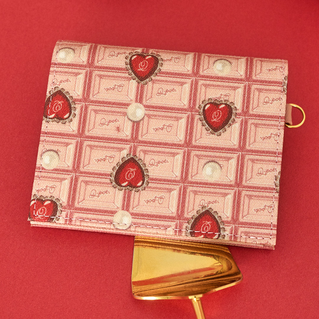 Heart Strawberry Chocolate Leather Flap Short Wallet | Q-pot