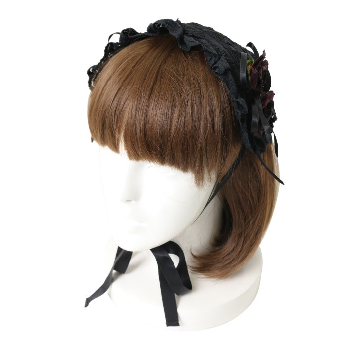 Innocent World ヘッドドレス ブラック ローズ Innocent World 巻きバラ付きヘッドドレス イノセントワールド