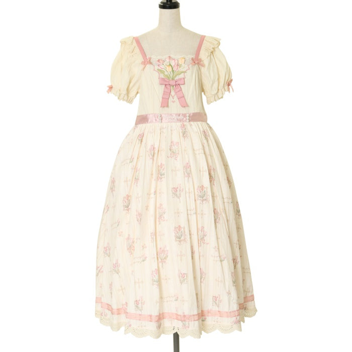 インゲボルグ・KANEKO ISAO・チューリップ刺繍 白ワンピース・ドレス