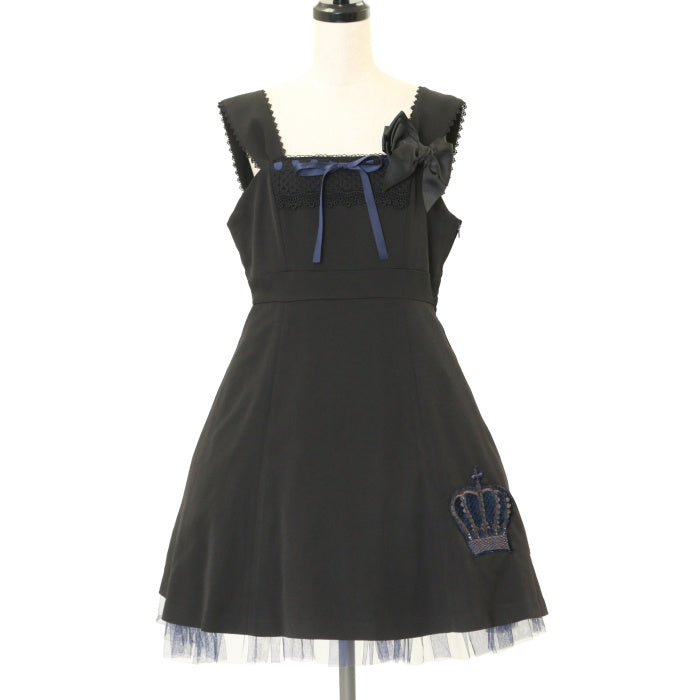 ブラックピースナウ　王冠ジャンパースカート USED】【Mサイズ】王冠リボンモチーフジャンパーワンピース | BLACK