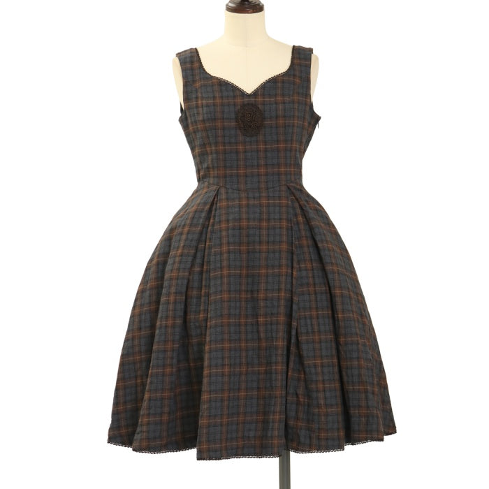 Victorian maiden ブリティッシュチェック ローズワンピース USED】ブリティッシュチェック ローズワンピース(ショコラ