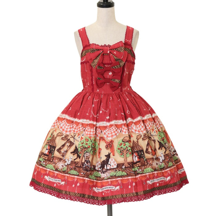 USED】My little red riding hood柄ドットリボンジャンパー