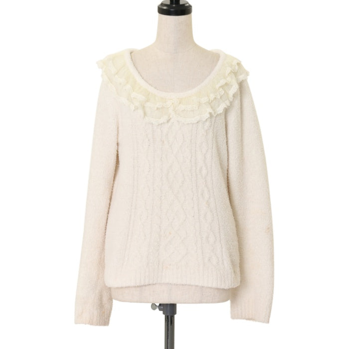 andmary Kitty cable knit tops ivory（ANDMARY】Kitty cable