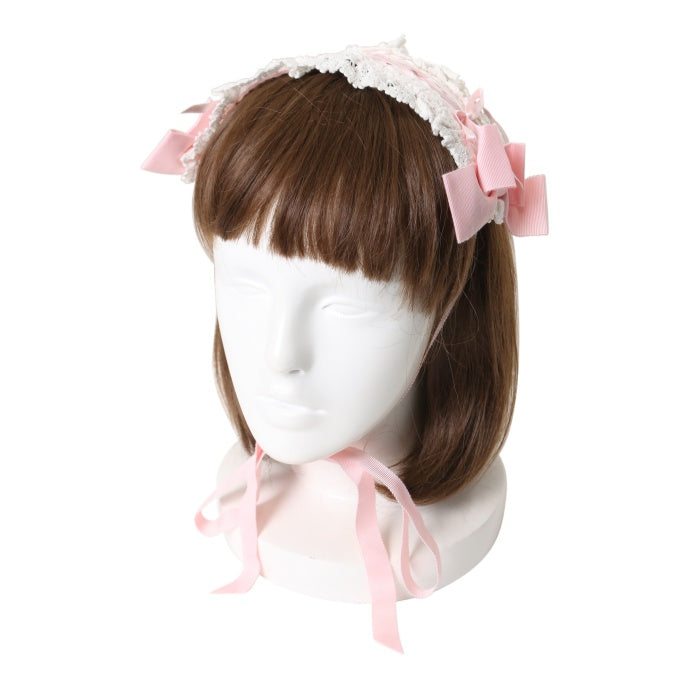 BABY はしごレースのスピンドールヘッドドレス ピンク はしごレースのスピンドールヘッドドレス（綿サテン） – BABY