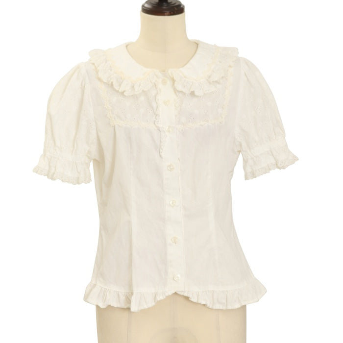 ベイビーザスターズ！ロリータ！ホワイト レース襟 長袖シャツUSED美品！ SEASONZ シャツ ネックギャザー 袖レースホワイトロリータ かわいい