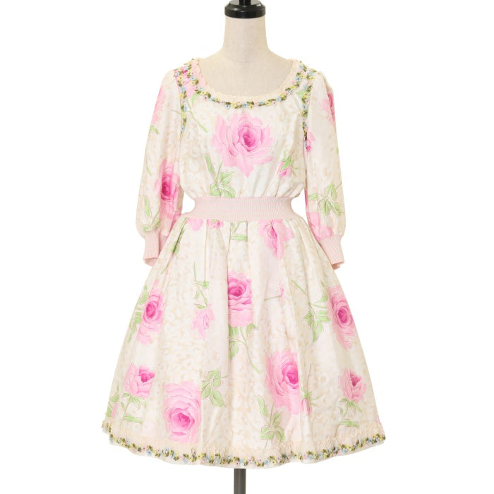 ジーザスディアマンテ　薔薇豹柄ピンクワンピース 40サイズ ジーザスディアマンテ 薔薇豹柄ピンクワンピース 40サイズ