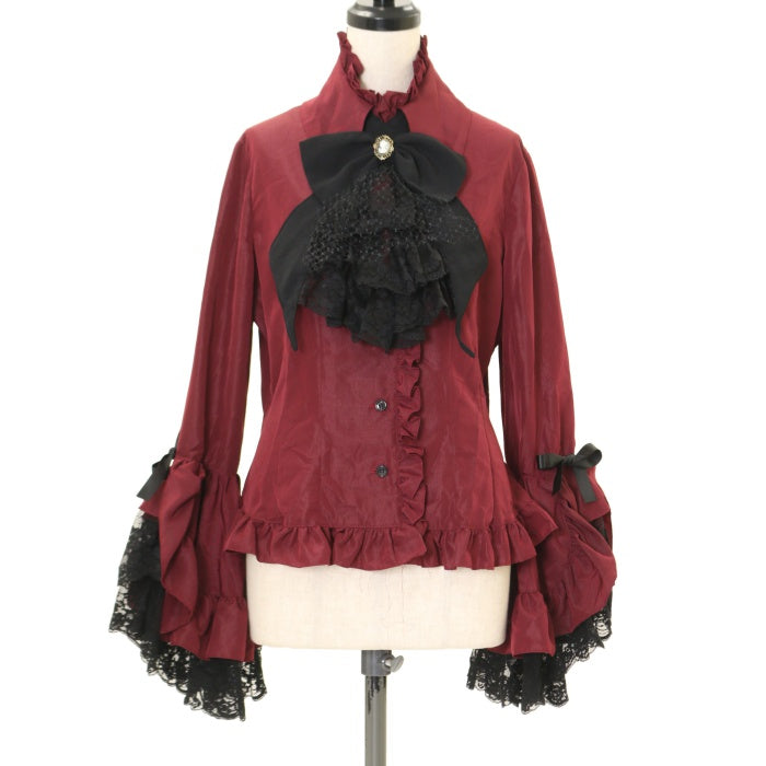 MARBLE 別タイ付きクラシカルデコレーションブラウス えんじ×黒×黒