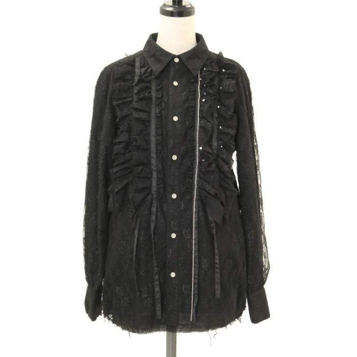 裕*様 フリル付きブラックシャツ　アルゴンキン ALGONQUINS 黒フリル付きシャツ ALGONQUINS フリル付き タイトフィット