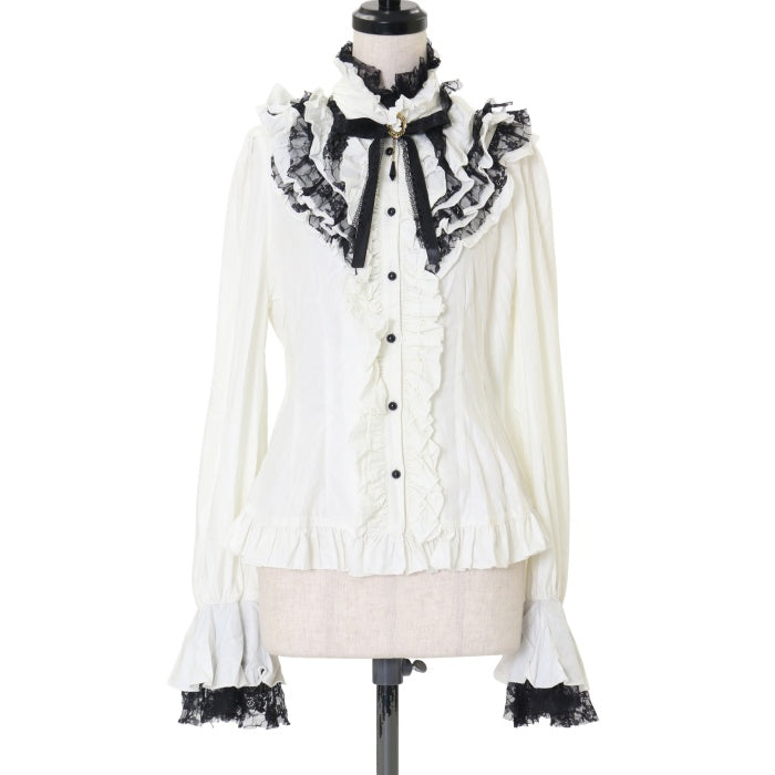 marble カメオ　クラシカルブラウス　S ◇受注商品◇クラシカルゴシック調立ち襟カメオブラウス：黒×黒