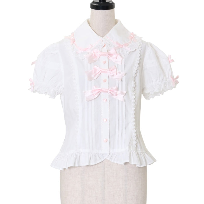 Angelic pretty トリプルリボンブラウス　白 USED】トリプルリボンブラウス（ホワイト×ピンク） | Angelic