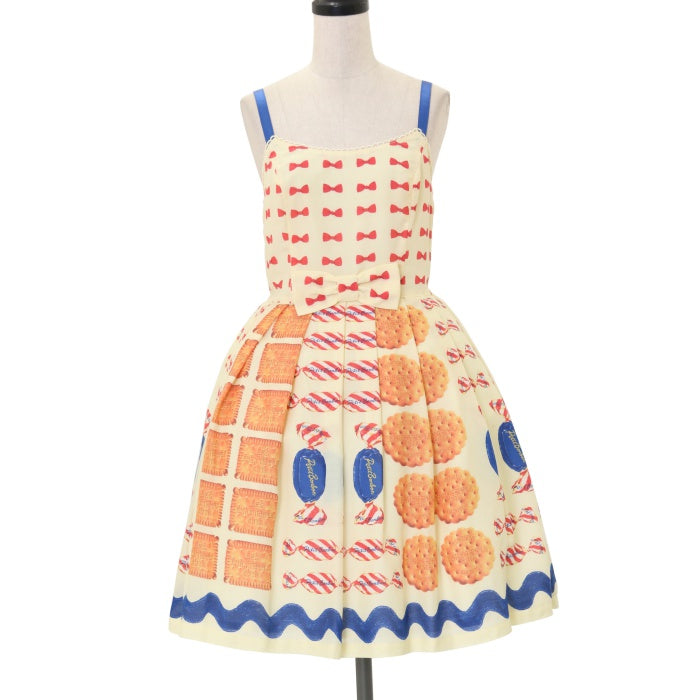 ビスケットプリントノースリーブワンピース　JSK アイボリー　エミキュ ビスケットプリントノースリーブワンピースJSK アイボリーエミキュ