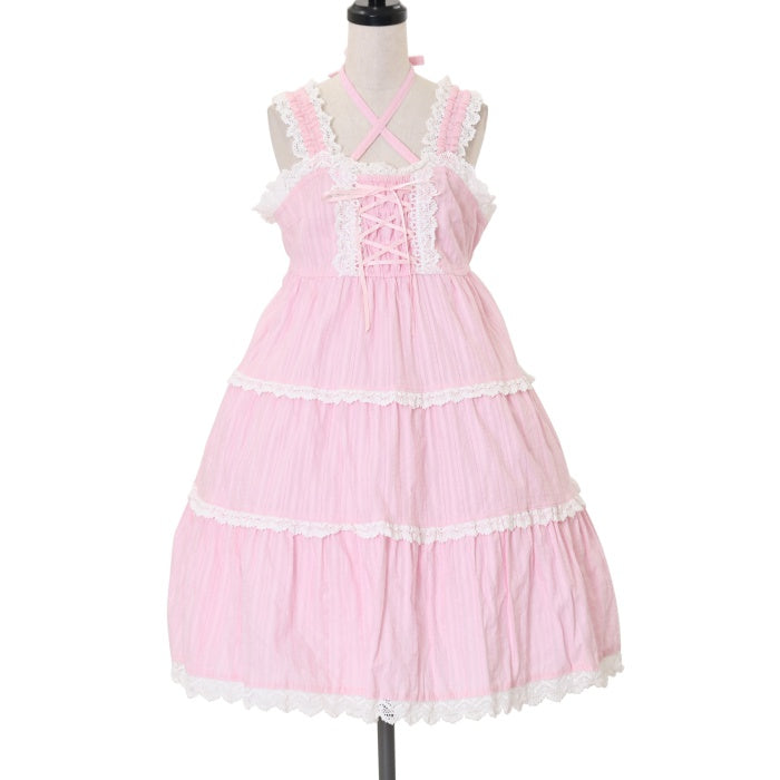 R*u様 ベイビー　BABY からみ3段ティアードJSK ピンク×ピンクレース USED】からみ3段ティアードジャンパースカート | BABY, THE STARS