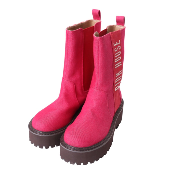 PINK HOUSE デニムブーツ　ピンク色 USED】【2Sサイズ】ロゴ刺繍配色デニムブーツ | PINK HOUSE | ロリータ