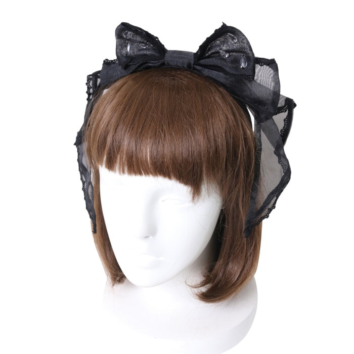 Angelic Pretty クラウンパールカチューシャ　黒 Angelic Prettyワイヤー入りパールリボンカチューシャ 黒 - メルカリ