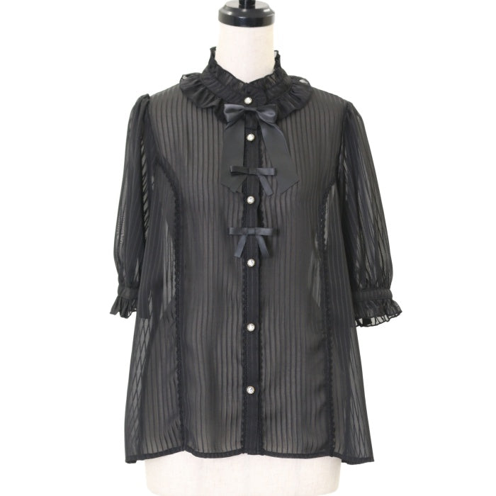 axes femme - ストライプシアー半袖ブラウス USED】【Mサイズ】ストライプシアー半袖ブラウス | axes femme