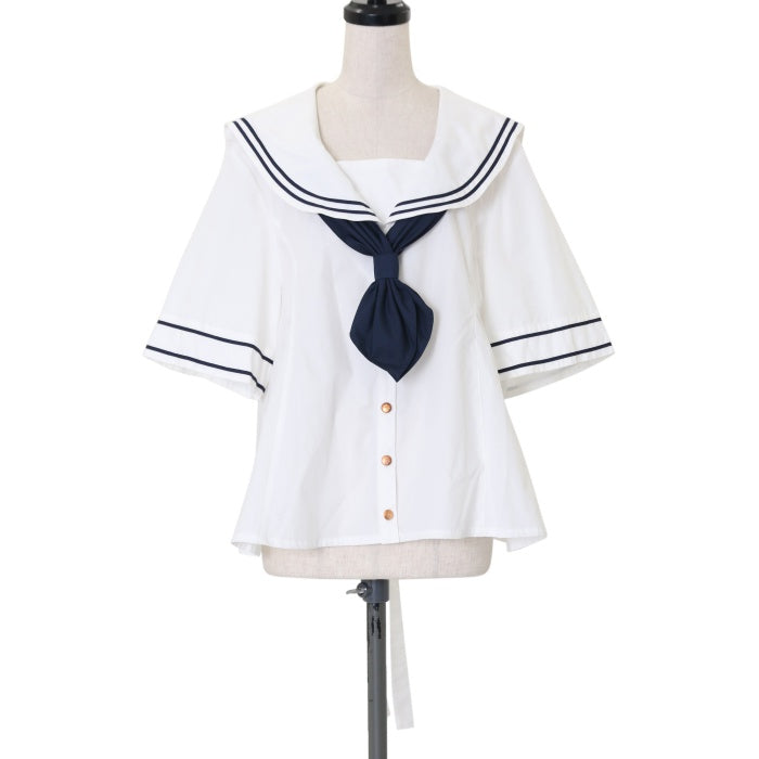 USED】【プラスサイズ】セーラーブラウス（オフ白・単色 