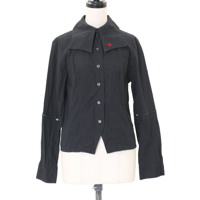 絶対的な信頼 USED】【PEACE BLACK | NOW/Mサイズ】十字刺繍変形襟ブラウス トップス