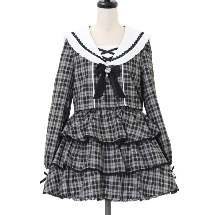 ROJITA ティアードセーラーセットアップ チェックブラック