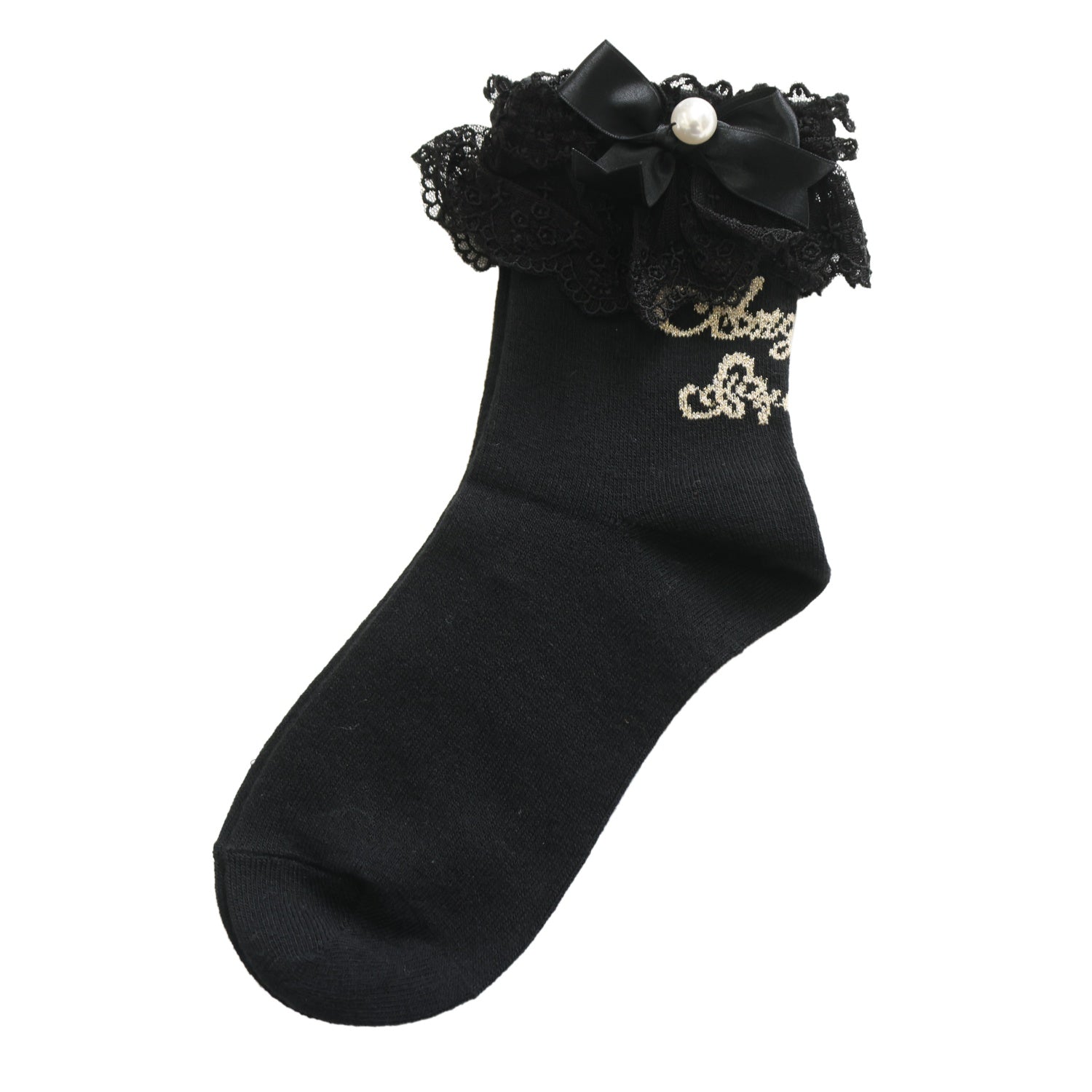 初版 angelic pretty お菓子の国 JSK ソックス 黒 USED】プリンセスロゴクルー丈ソックス | Angelic Pretty | ロリータ