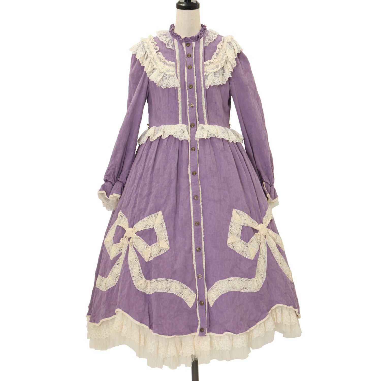 USED】【Mサイズ】リボンフローラ コットンレースロングワンピース