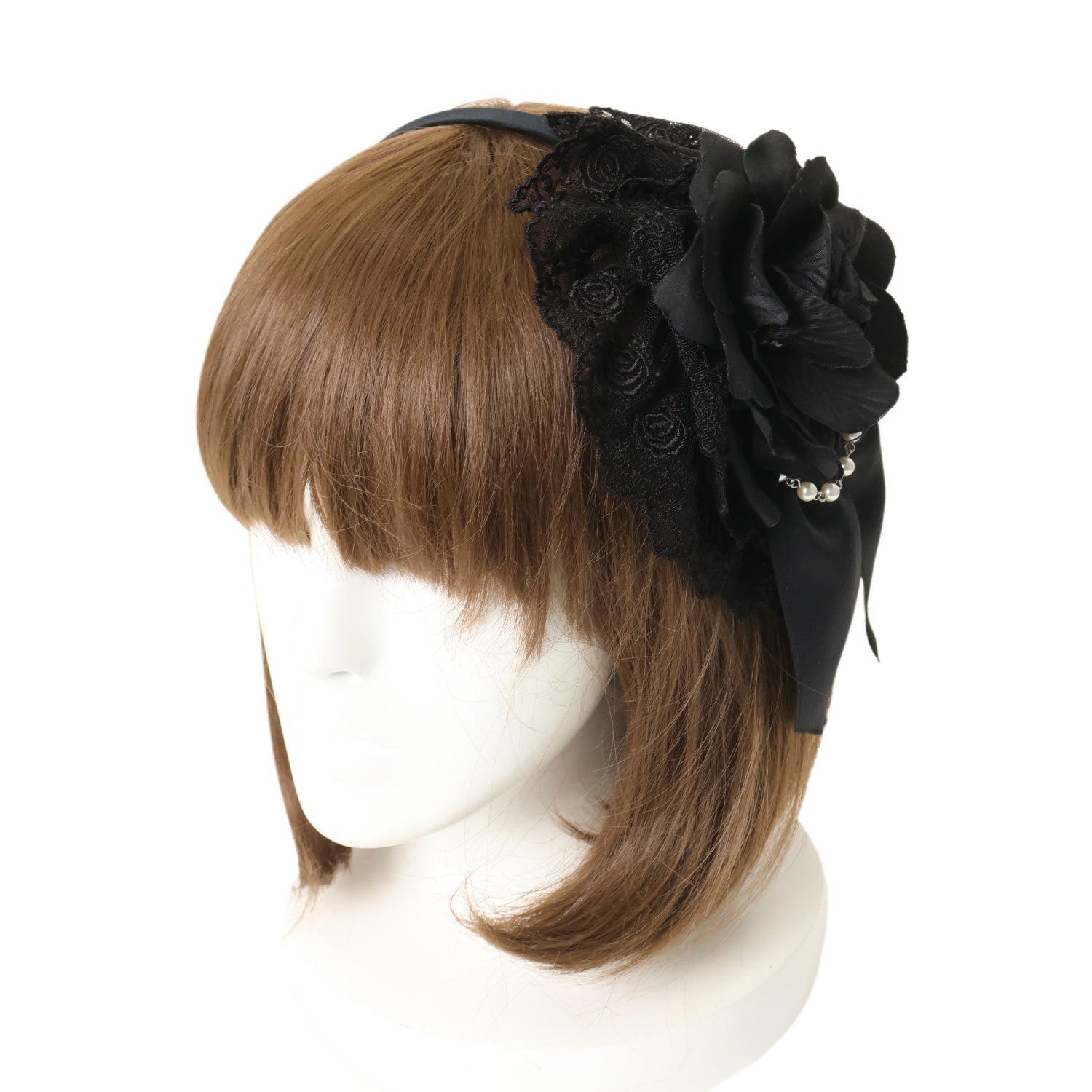 USED】薔薇レースカチューシャ（黒×黒薔薇） | ATELIER-PIERROT