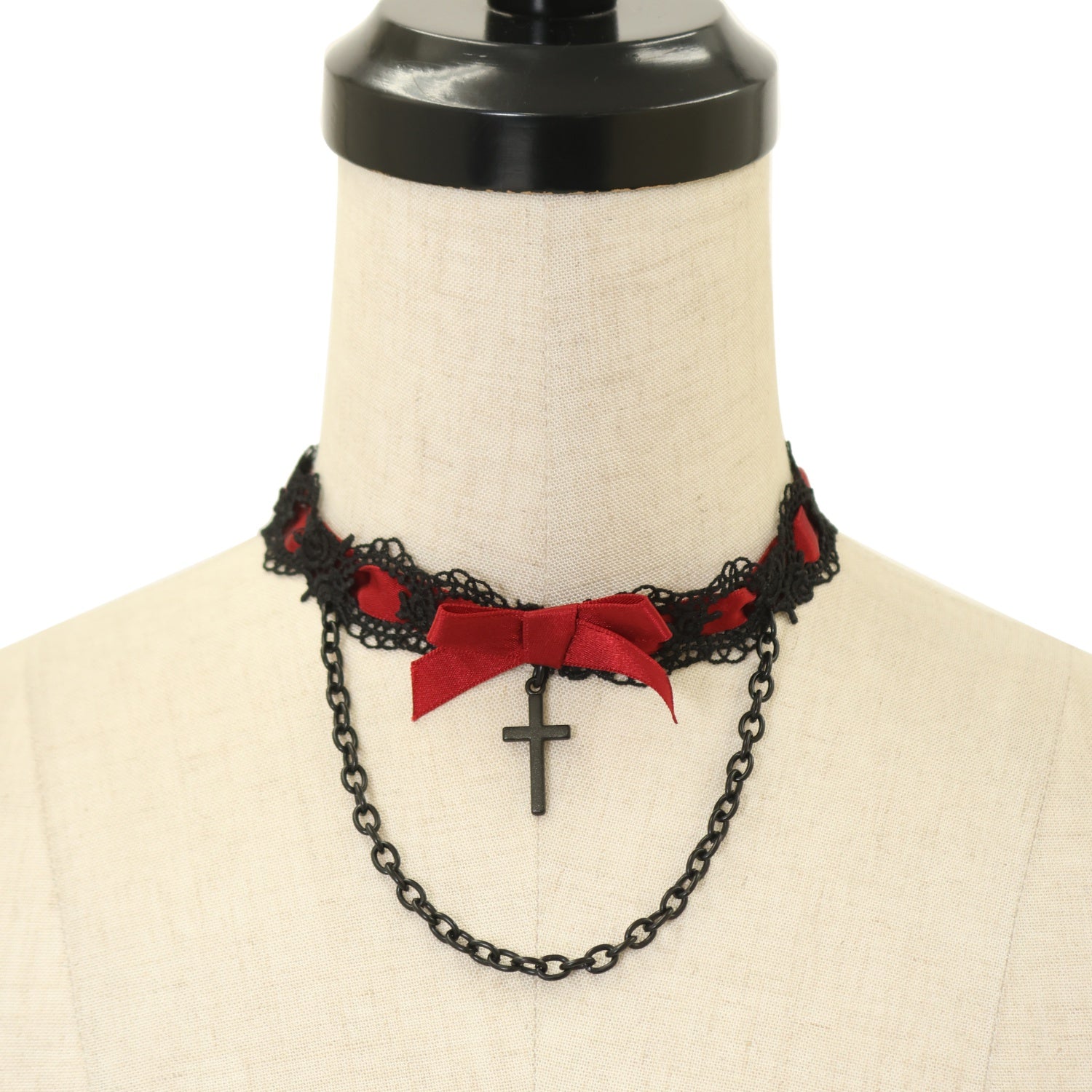 USED】【MRcorset】CHAIN AND CROSS CHOKER (Red×Black) | MAJOH
