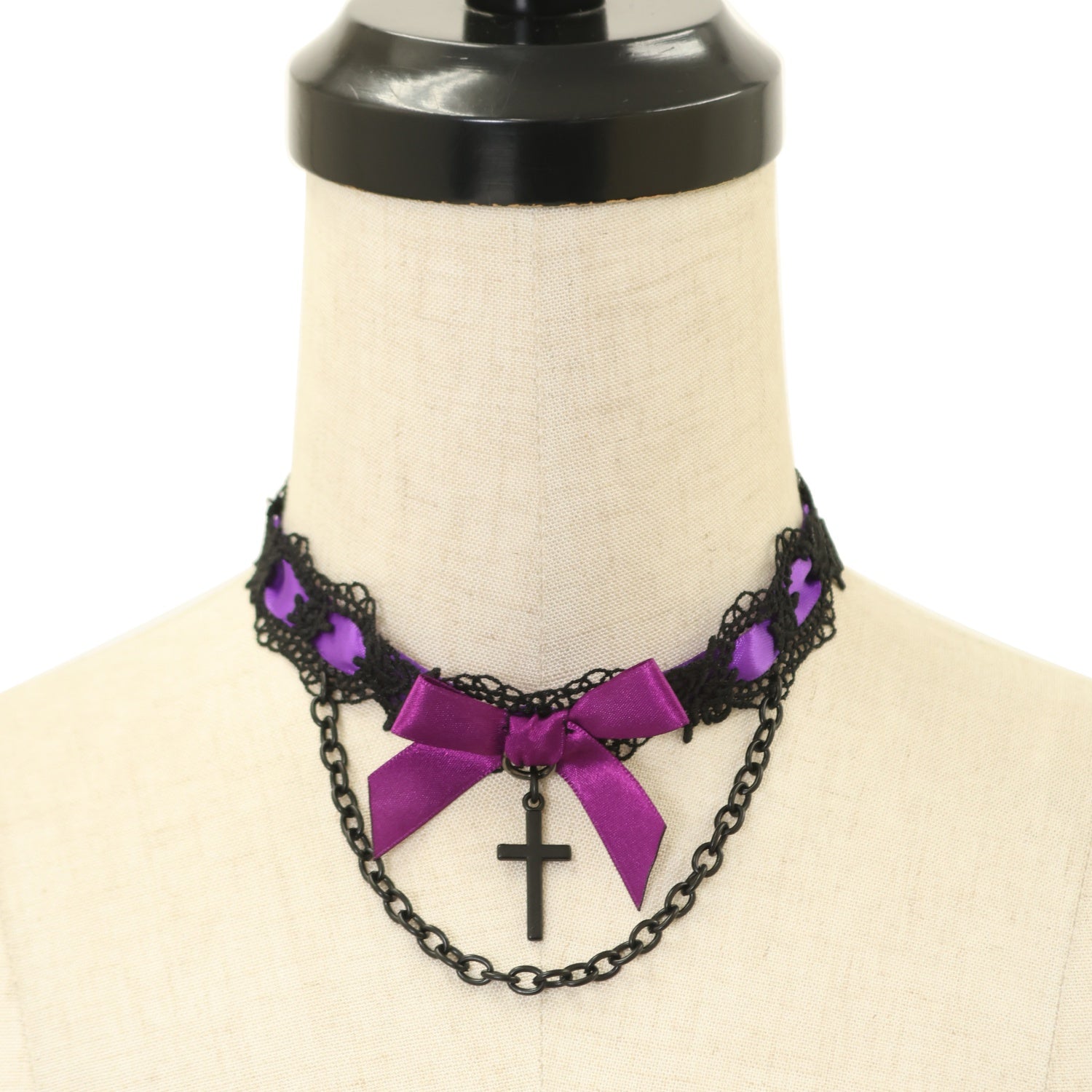 USED】【MRcorset】CHAIN AND CROSS CHOKER (Purple×Black) | MAJOH