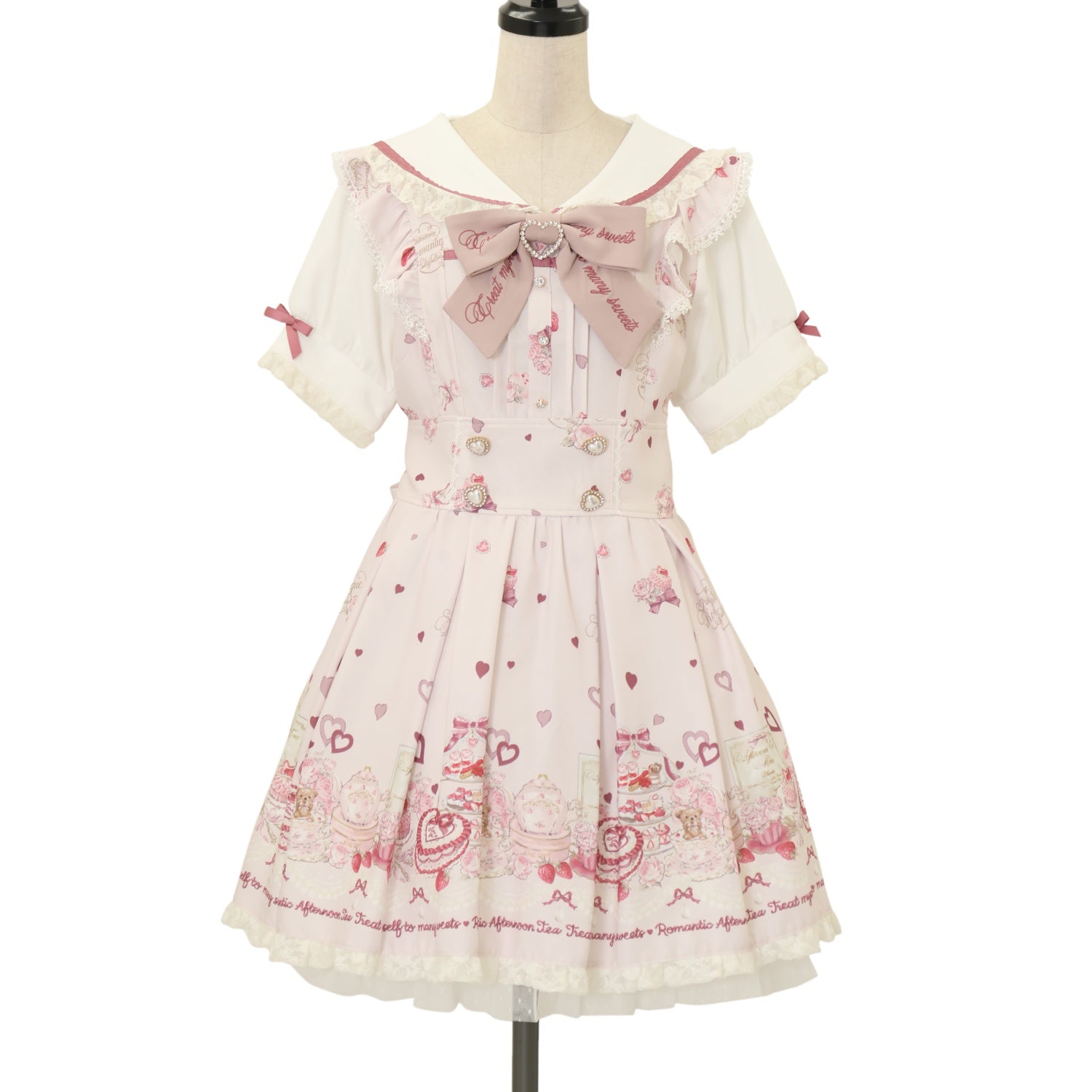 Lizlisa Strawberry柄 半袖ワンピース ロリータ USED】Many Hearts Afternoontea柄ワンピース（半袖） | LIZ LISA