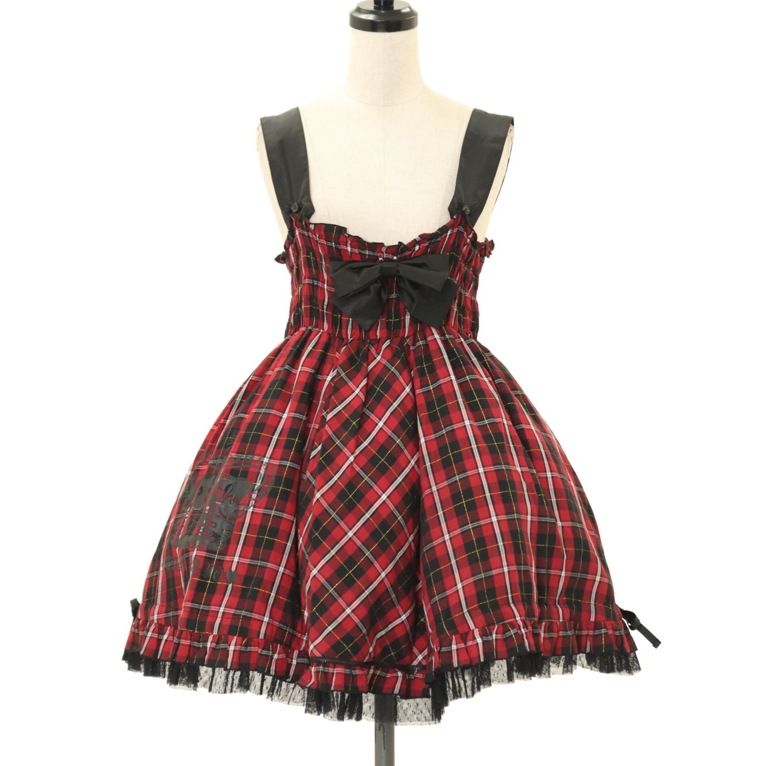 USED】王冠プリントチェック柄ジャンパースカート | PUTUMAYO