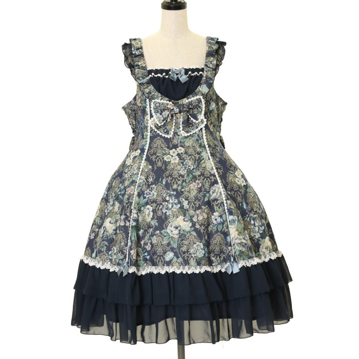USED】【プラスサイズ】ジャガードヨークフレアジャンパースカート