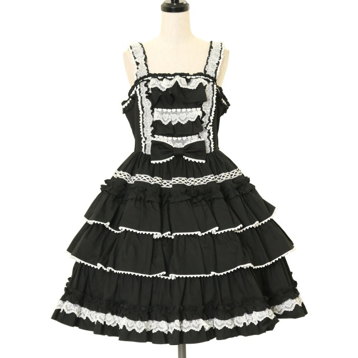 Angelic Pretty Prettyフリルジャンパースカート ブラック USED】Prettyフリルジャンパースカート（無地） | Angelic