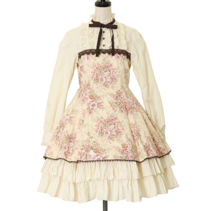ローズさん　アンティーク　ビスクドール金髪ピンクドレス レース帽子 人形洋服 アニメータードール サイズ 豪華ピンクローズ柄ドレス