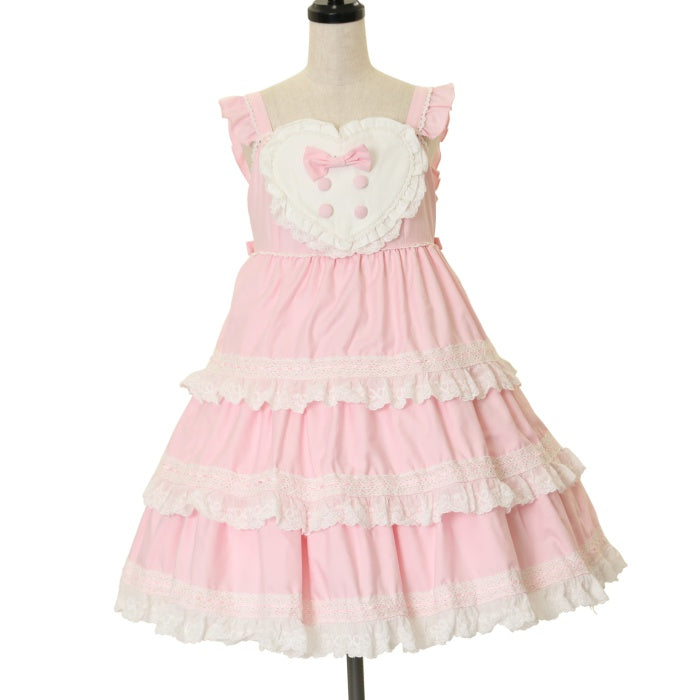 USED】【Mサイズ】Doll story ハート胸当て三段フリルジャンパー