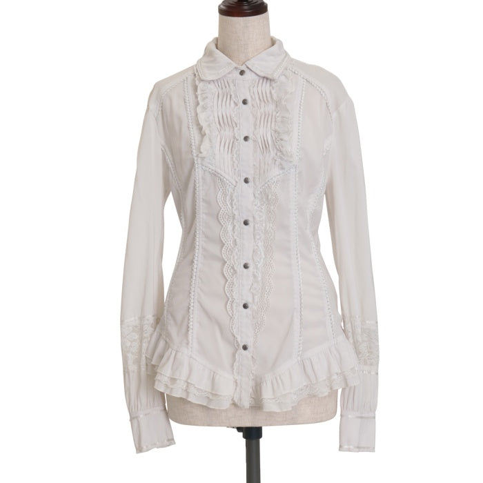 OzzOn Ozz Croce 赤薔薇刺繍 レースアップフリルブラウス