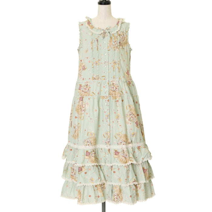 USED】草上のお茶会プリントワンピース（ガーデングリーン） | PINK