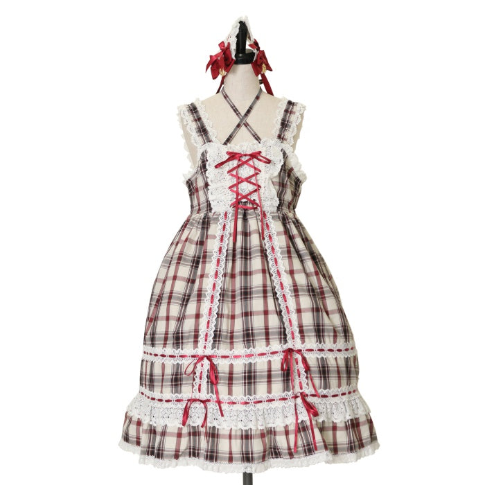 タータンチェックベビードールジャンパースカート&ヘッドドレス
