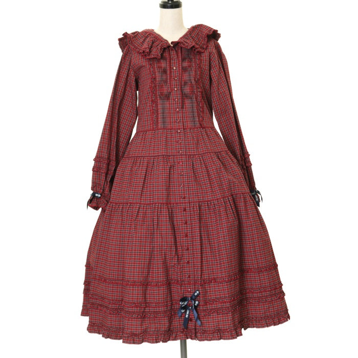 USED】【PINK HOUSE×misako&erinko】リボンブローチ付きタータン  