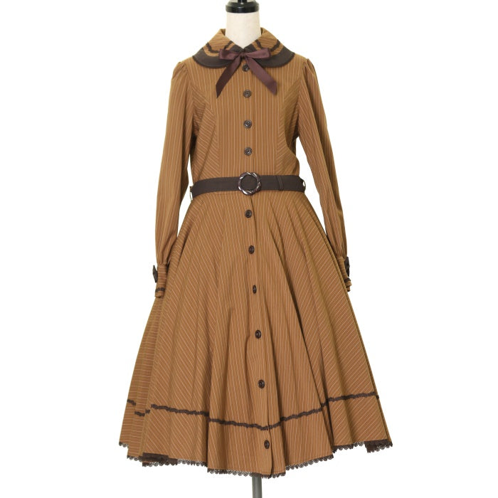 USED】【Lサイズ】ストライプサーキュラーフレアーワンピース