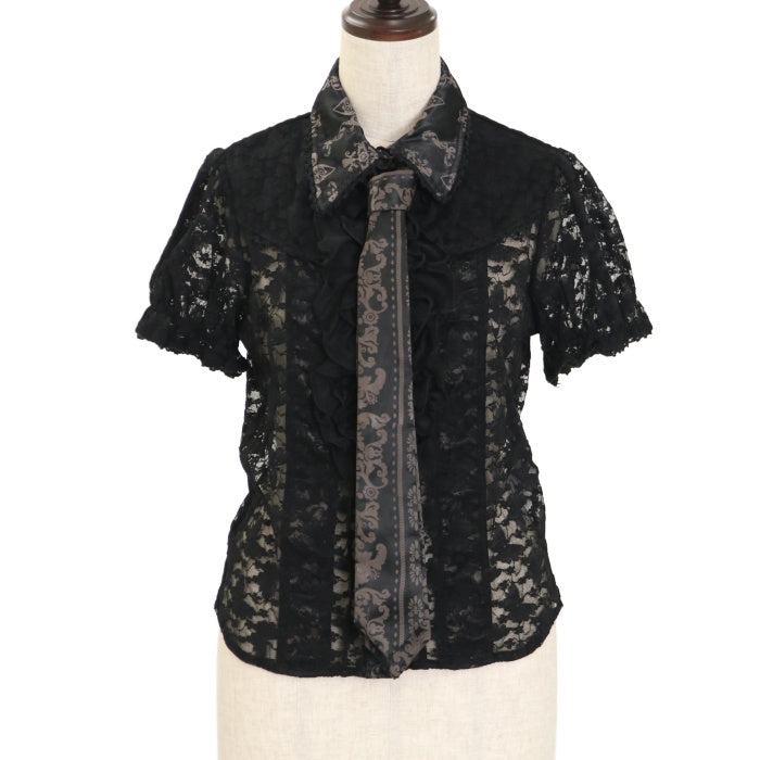 USED】STEAM ネクタイ付総レース半袖ブラウス | h.NAOTO Wunderwelt