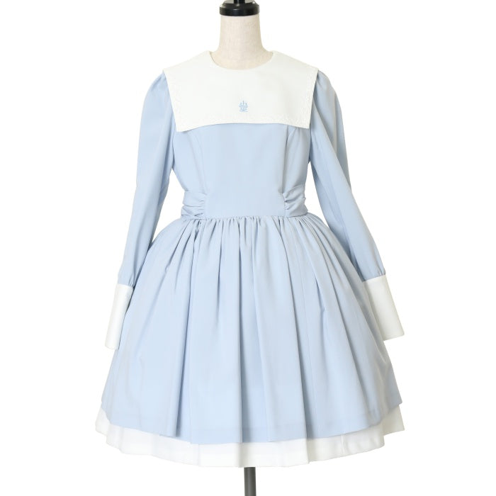 モワティエ 修道女 ミニワンピース blue gray 9号　バッグセット USED】【9号】修道女ミニワンピース(ブルーグレー×白) | Moi-même