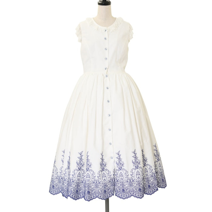 USED】【9号】Rose Garden刺繍サンドレス(白×青) | Moi-même
