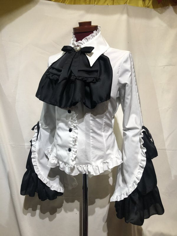 カメオタイ付き後ろ編み上げブラウス 姫袖 MARBLE ◇LLサイズ