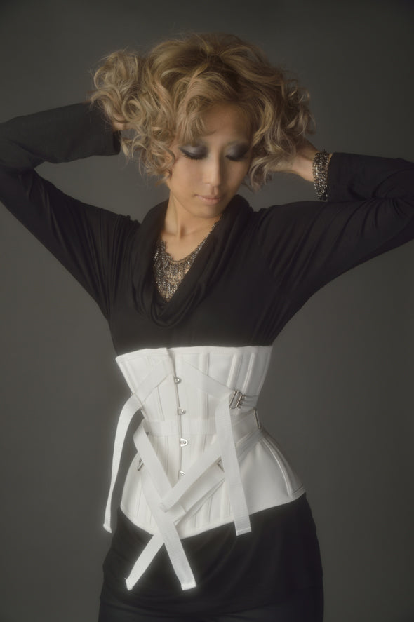 Achaia Spiral Steel Boned White Underbust Corset with Lace