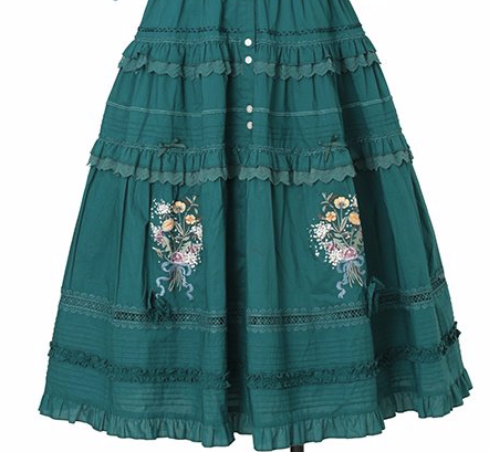 スカート 24aw Frill embroidery skirt A Bank Where The Wild Thyme Blows Front Open Skirt | Surfacespell
