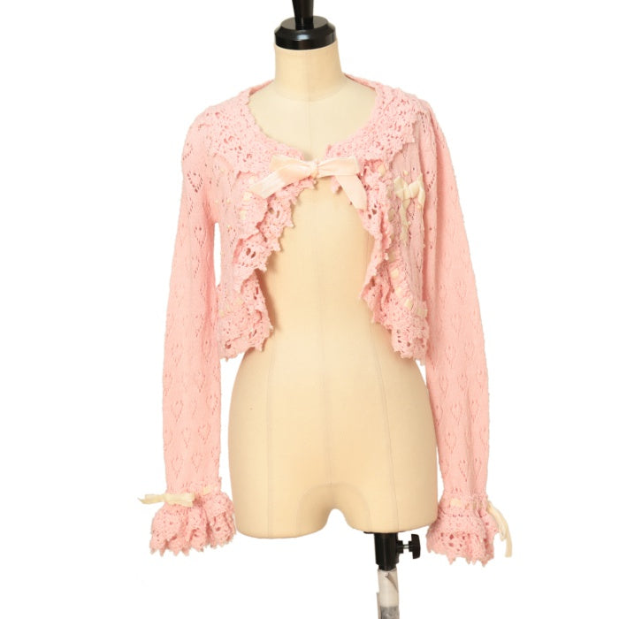 Angelic Pretty - ハート透かしリボンボレロ USED】ハート透かしサテンリボンニットボレロ | Angelic Pretty
