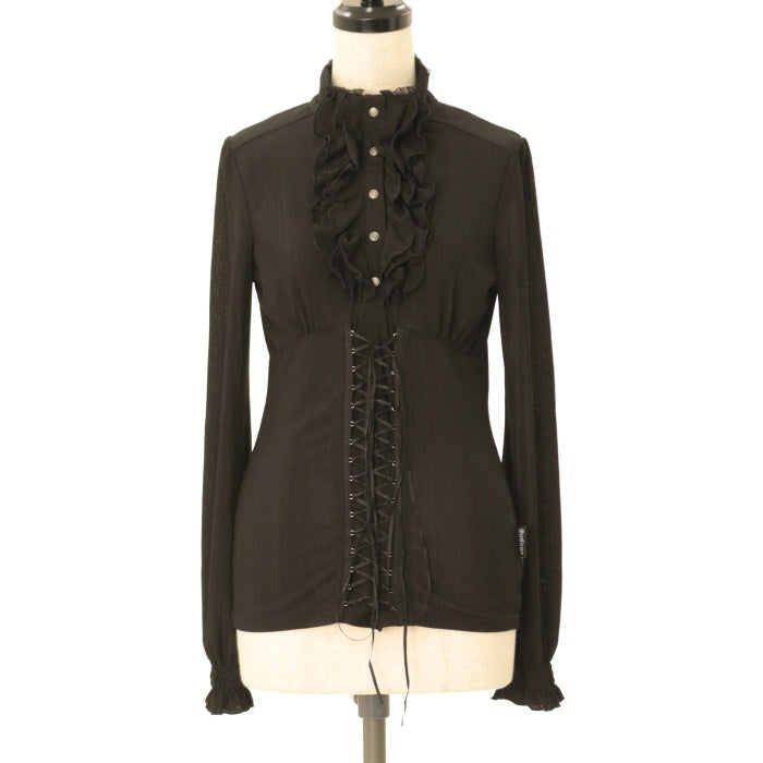 Ozz Croce スタンドカラーピンタック ブラウス ブラック 黒 ブラウス