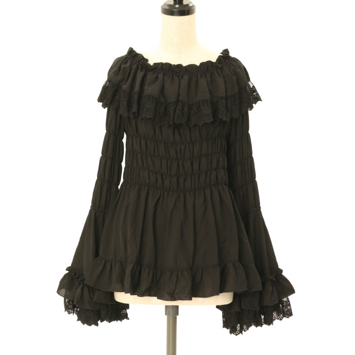 【新品未使用】ATELIER PIERROT♡パフ袖 シャーリングブラウス 黒 Pierrot（ピエロ） ブラウス シャツ パフスリーブペプラムブラウス