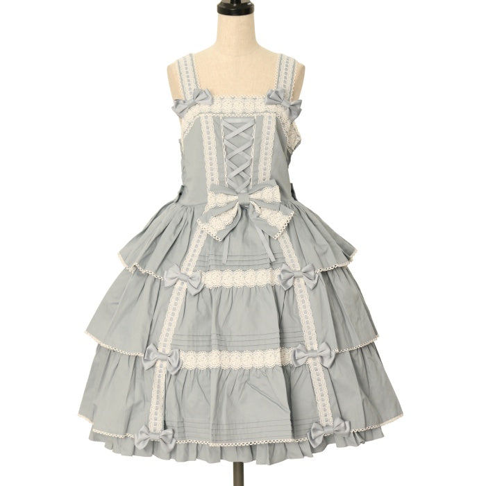 USED】3段フリルジャンパースカート（スカラップレース）ムジ