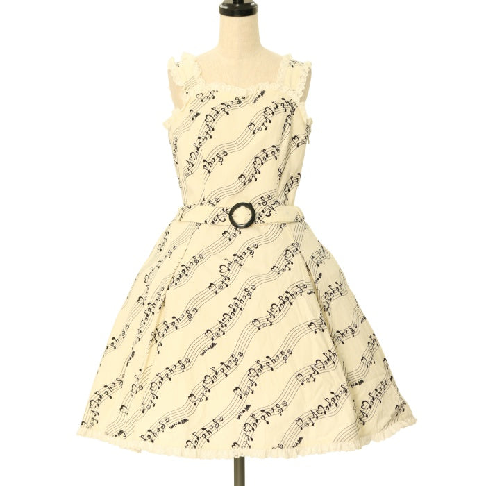 USED】Melody Noteベルト付ジャンパースカート（オフホワイト